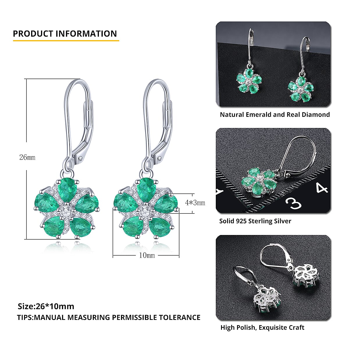 AAA Kagem Zambian Emerald and White Zircon 1.57 ctw Earrings in Rhodium Over Sterling Silver