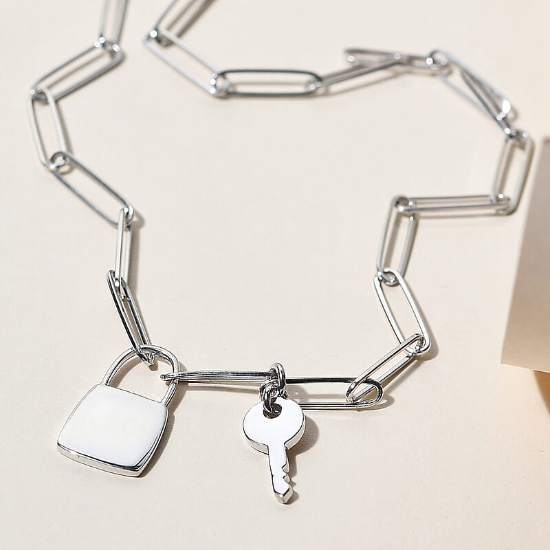 Platinum Over Sterling Silver Fancy Necklace 20 Inches 7.50 Grams