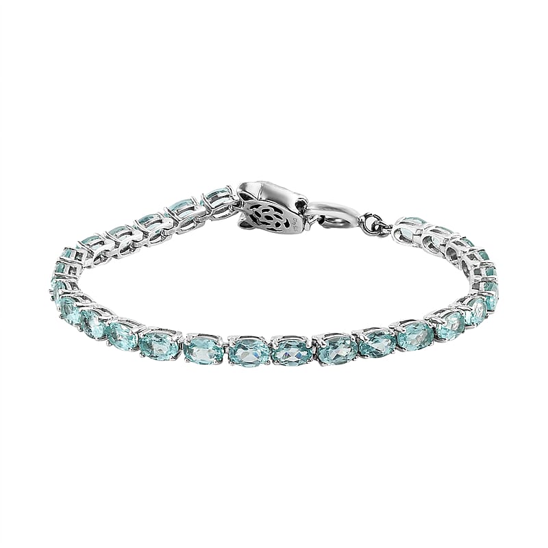 Madagascar Paraiba Apatite and Thai Black Spinel Tennis Bracelet in Platinum Over Sterling Silver (7.25 In) 9.35 Grams 13.15 ctw