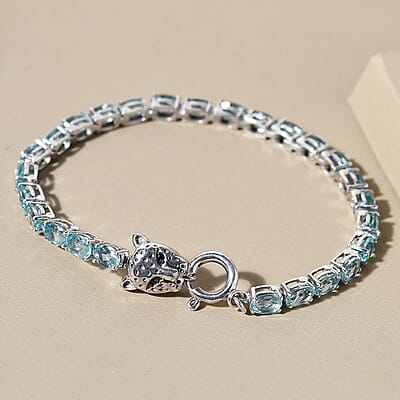 Madagascar Paraiba Apatite and Thai Black Spinel Tennis Bracelet in Platinum Over Sterling Silver (7.25 In) 9.35 Grams 13.15 ctw