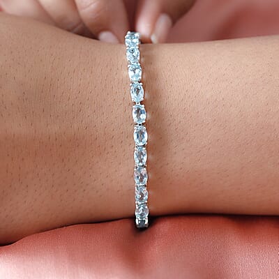 Madagascar Paraiba Apatite and Thai Black Spinel Tennis Bracelet in Platinum Over Sterling Silver (7.25 In) 9.35 Grams 13.15 ctw