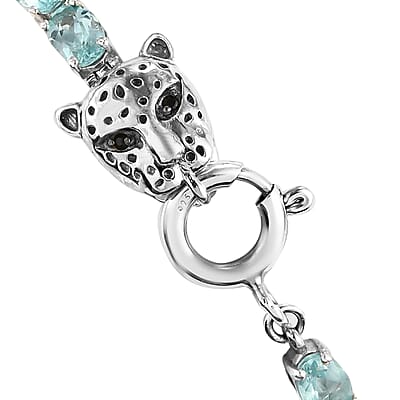 Madagascar Paraiba Apatite and Thai Black Spinel Tennis Bracelet in Platinum Over Sterling Silver (7.25 In) 9.35 Grams 13.15 ctw