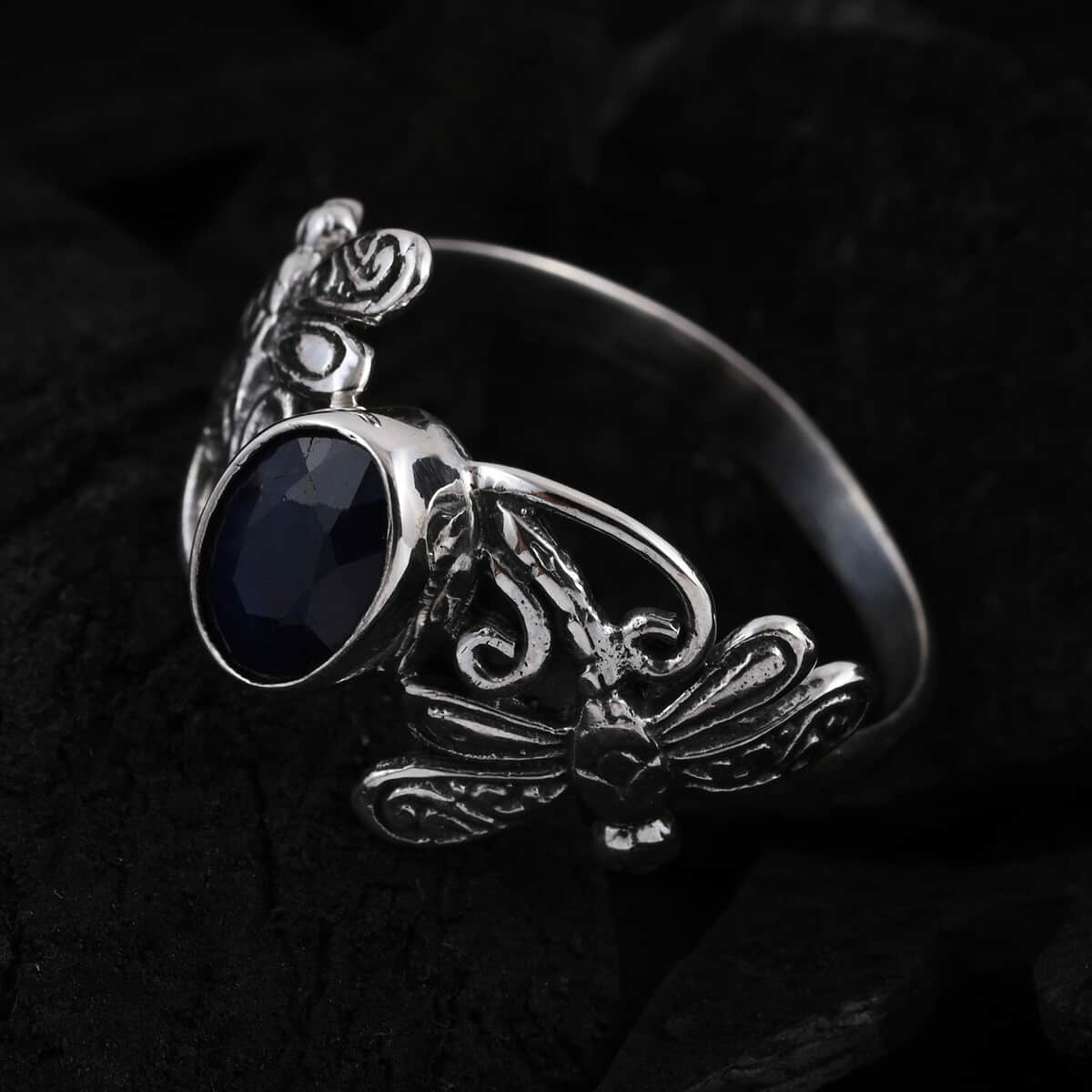 BALI LEGACY Diffused Blue Sapphire Dragonfly Ring in Sterling Silver 1.25 ctw image number 1