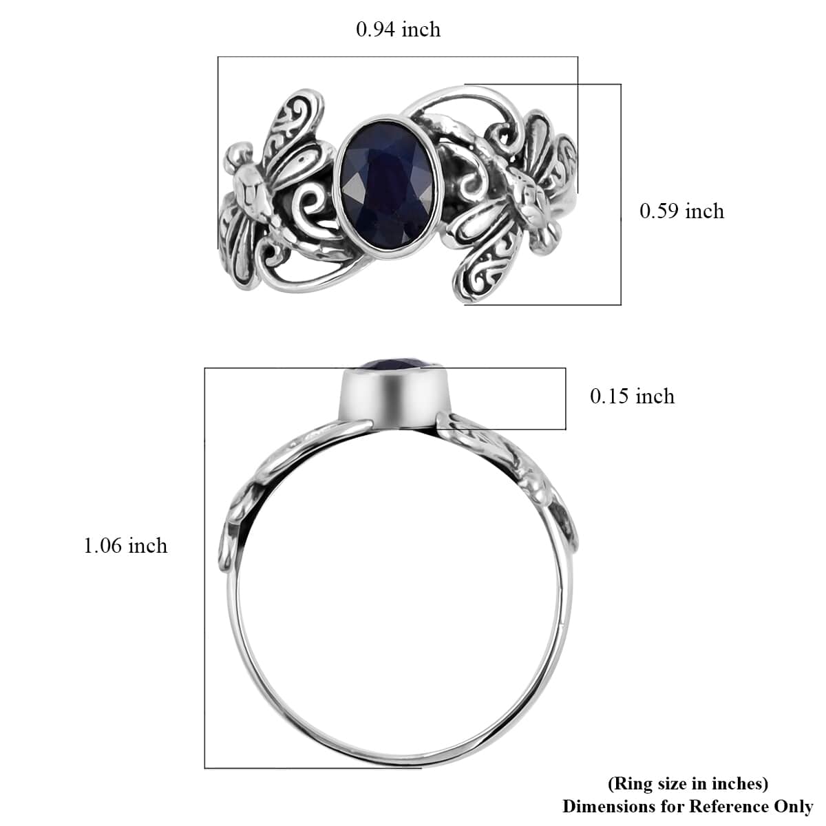 BALI LEGACY Diffused Blue Sapphire Dragonfly Ring in Sterling Silver 1.25 ctw image number 5