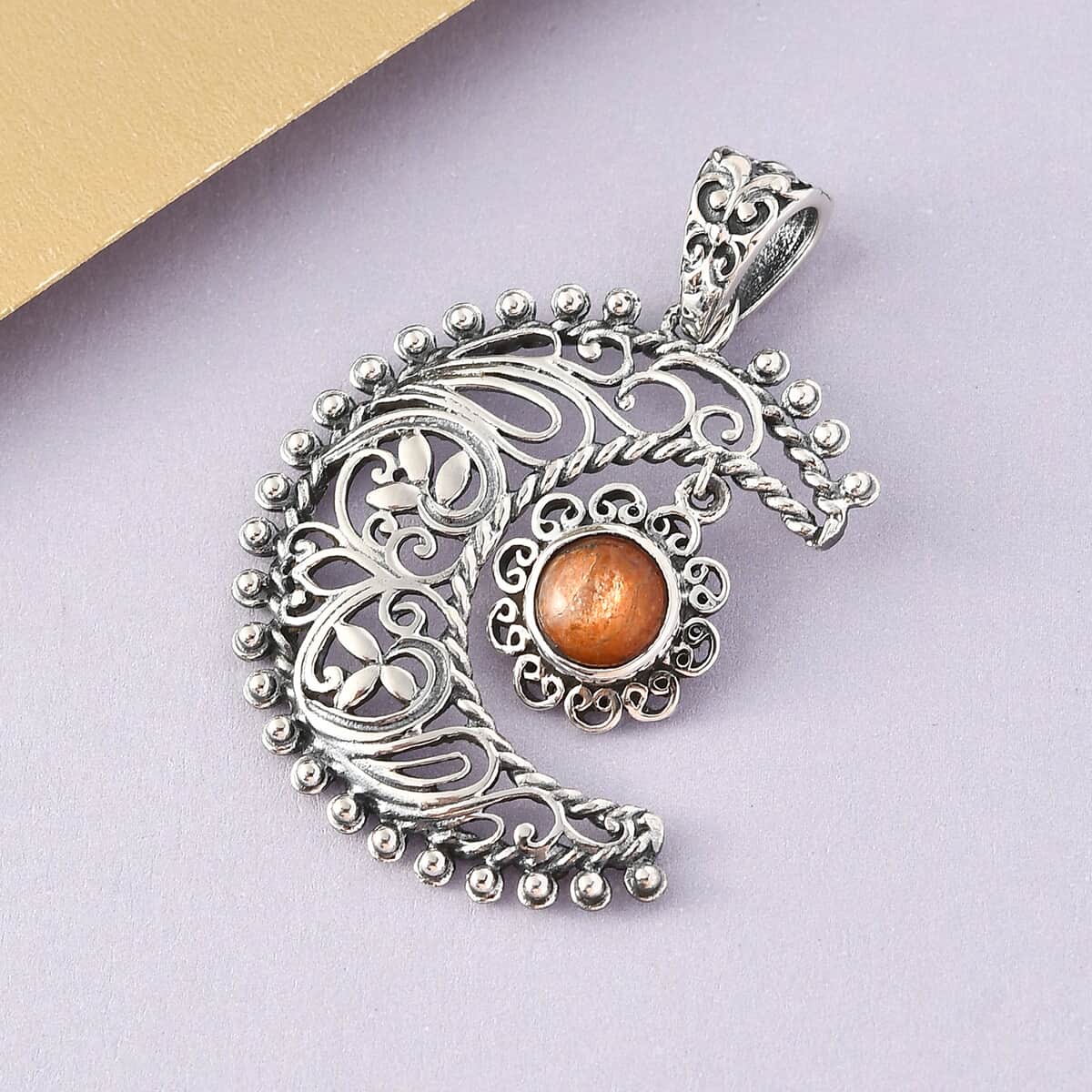 Madras Sunstone Celestial Pendant in Sterling Silver 1.35 ctw image number 1