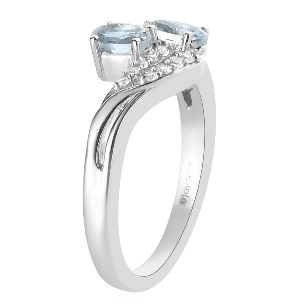 Mangoro Aquamarine, White Zircon Bypass Ring in Platinum Over Sterling Silver (Size 10.0) 0.65 ctw image number 3