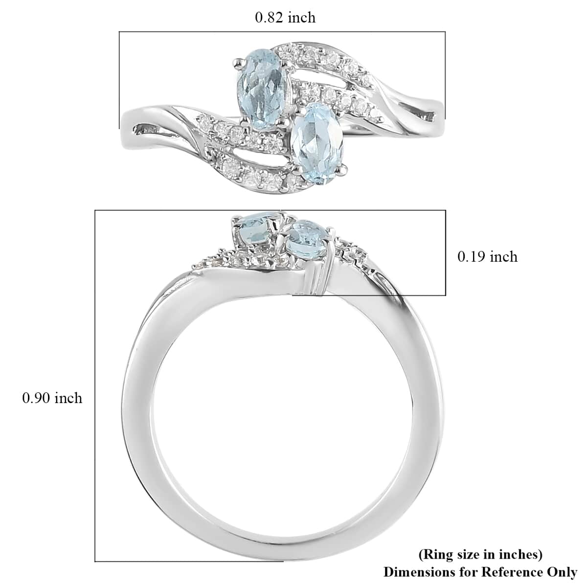 Mangoro Aquamarine, White Zircon Bypass Ring in Platinum Over Sterling Silver (Size 10.0) 0.65 ctw image number 5