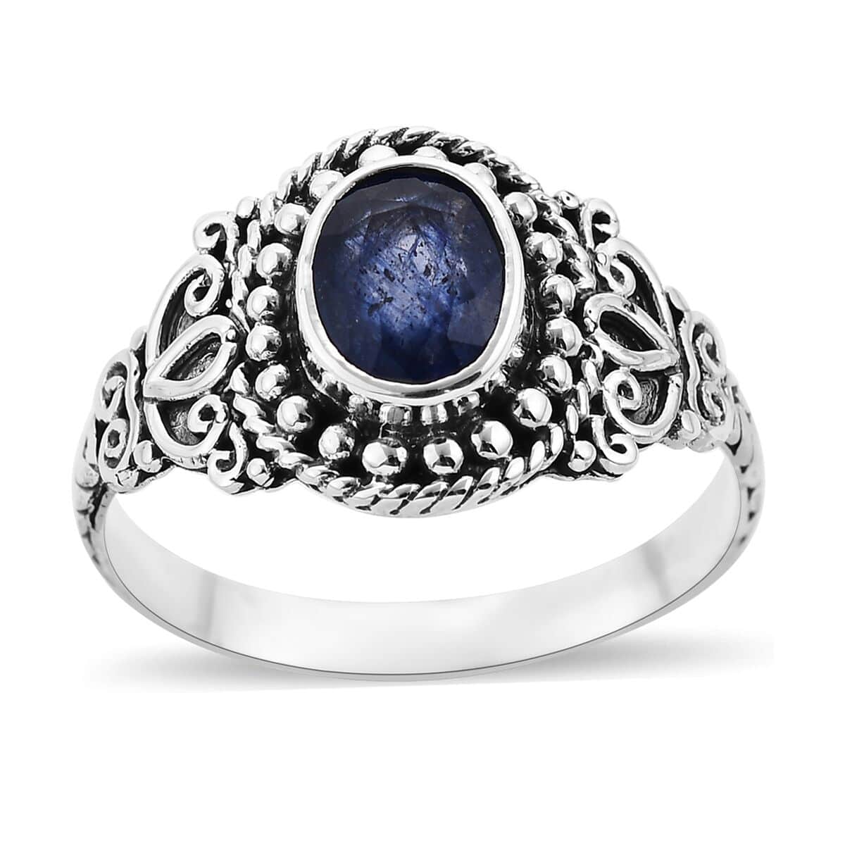Mother's Day Gift Bali Legacy Madagascar Blue Sapphire (DF) Ring in Sterling Silver (Size 7.0) 1.50 ctw image number 0
