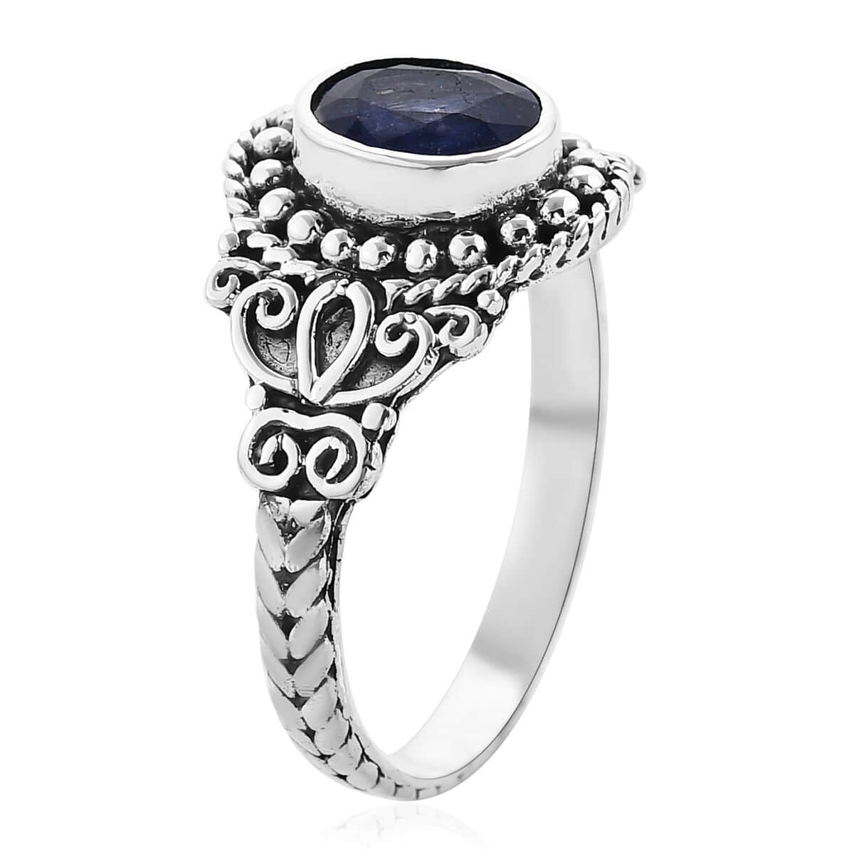Mother's Day Gift Bali Legacy Madagascar Blue Sapphire (DF) Ring in Sterling Silver (Size 7.0) 1.50 ctw image number 3