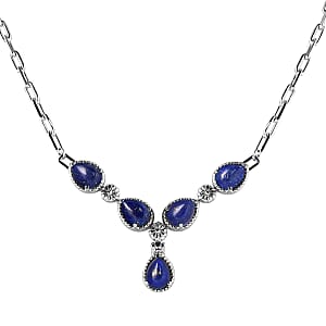 Lapis Lazuli 7.85 ctw Necklace in Silvertone and Stainless Steel 18 Inches 