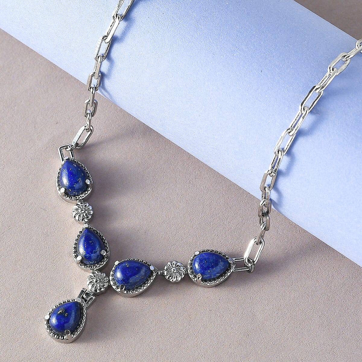 Lapis Lazuli 7.85 ctw Necklace in Silvertone and Stainless Steel 18 Inches  image number 1