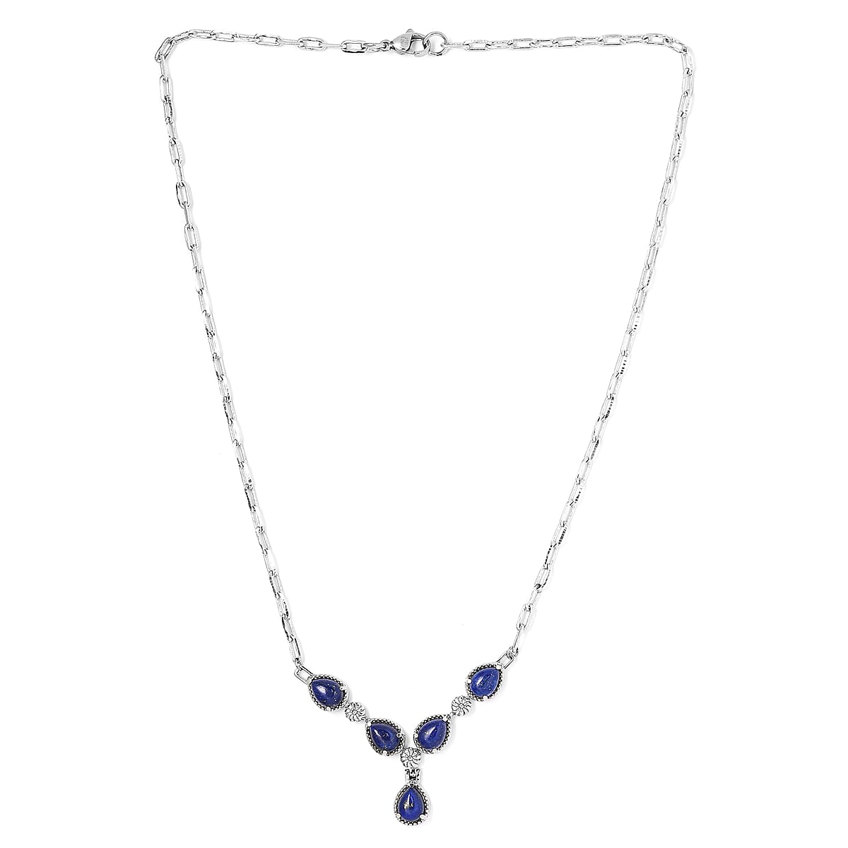 Lapis Lazuli 7.85 ctw Necklace in Silvertone and Stainless Steel 18 Inches  image number 3