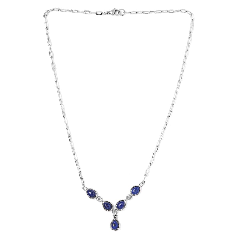 Lapis Lazuli 7.85 ctw Necklace in Silvertone and Stainless Steel 18 Inches 