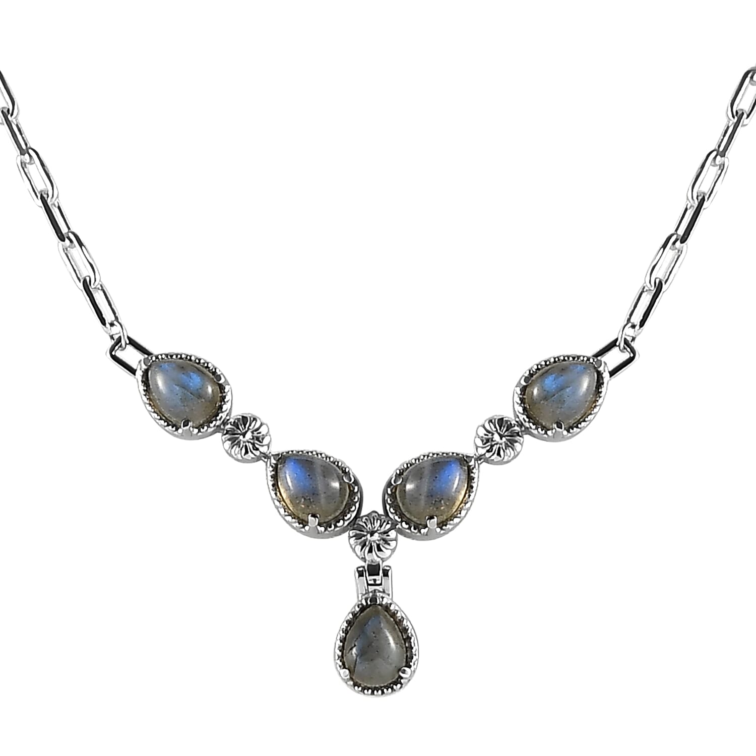 Malagasy Labrodorite 5.75 ctw Necklace in Silvertone and Stainless Steel 18 Inches
