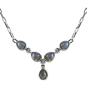 Malagasy Labrodorite 5.75 ctw Necklace in Silvertone and Stainless Steel 18 Inches 