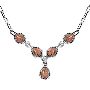 Unakite 5.75 ctw Necklace in Silvertone and Stainless Steel 18 Inches 