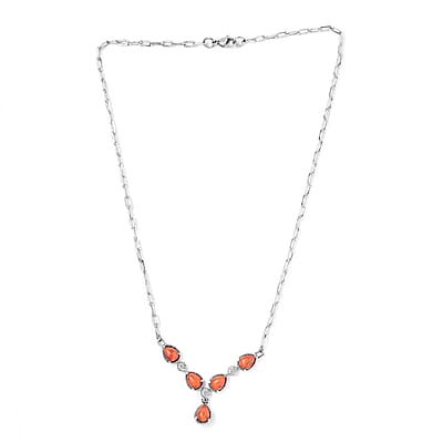 Mojave Orange Turquoise 5.85 ctw Necklace in Silvertone and Stainless Steel 18 Inches