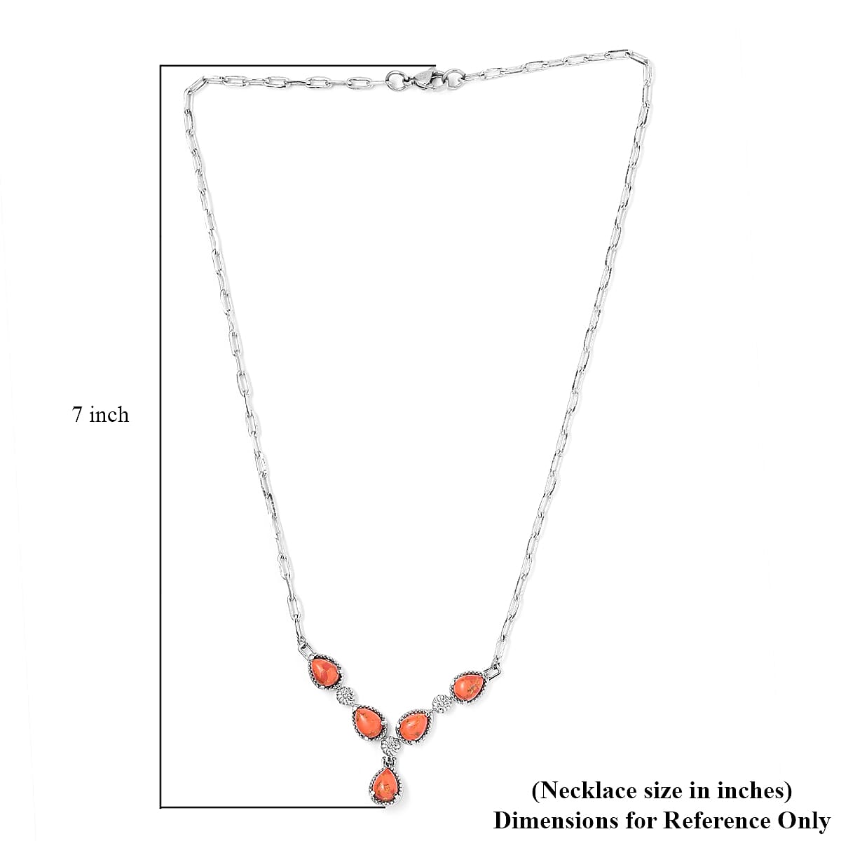 Mojave Orange Turquoise 5.85 ctw Necklace in Silvertone and Stainless Steel 18 Inches