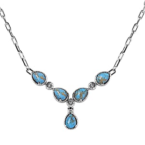Mojave Blue Turquoise 5.60 ctw Necklace in Silvertone and Stainless Steel 18 Inches 