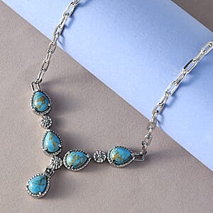 Mojave Blue Turquoise 5.60 ctw Necklace in Silvertone and Stainless Steel 18 Inches 