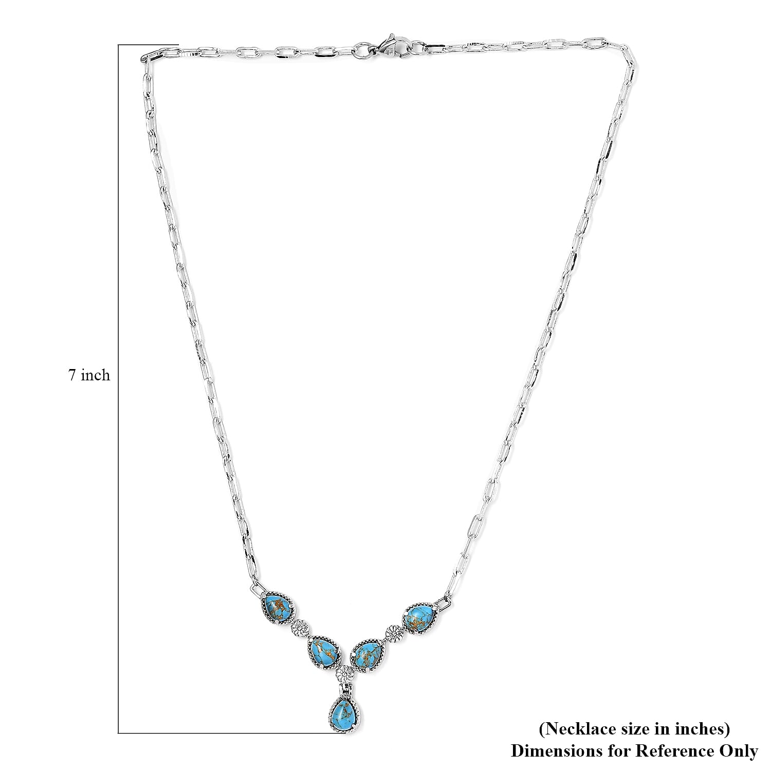 Mojave Blue Turquoise 5.60 ctw Necklace in Silvertone and Stainless Steel 18 Inches