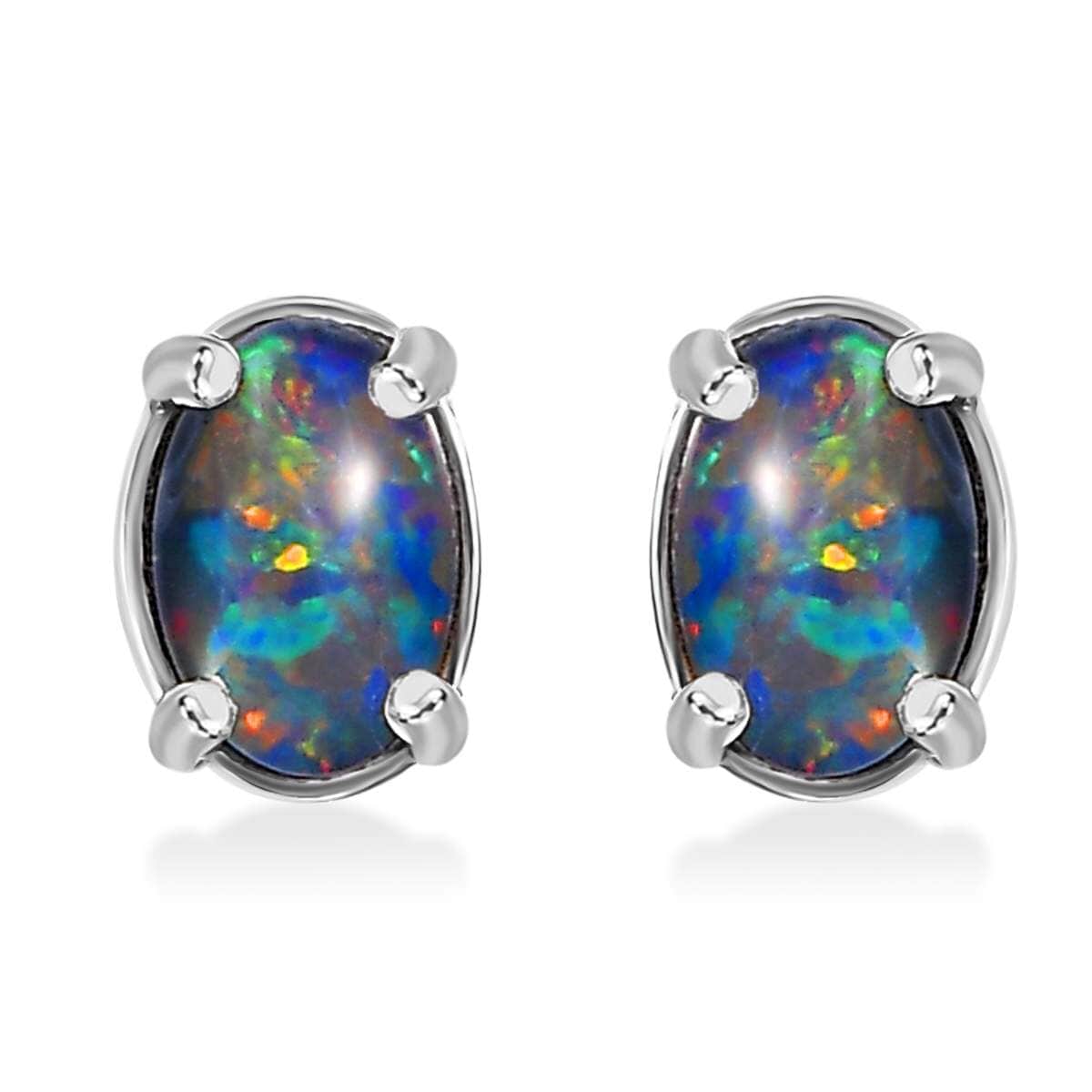 Boulder Opal Triplet 0.80 ctw Solitaire Stud Earrings in Platinum Over Sterling Silver image number 0