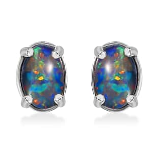 Boulder Opal Triplet 0.80 ctw Solitaire Stud Earrings in Platinum Over Sterling Silver