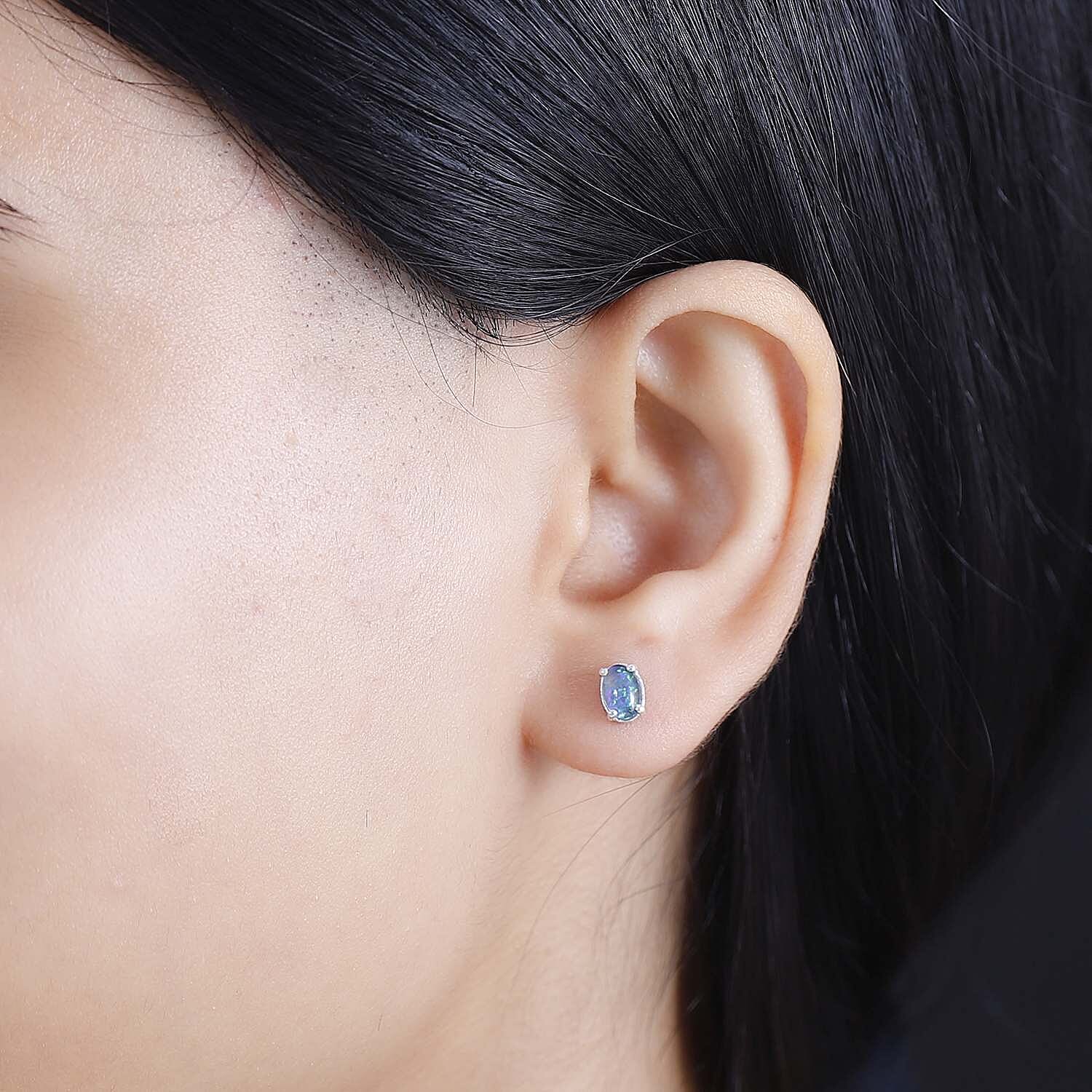 Boulder Opal Triplet 0.80 ctw Solitaire Stud Earrings in Platinum Over Sterling Silver