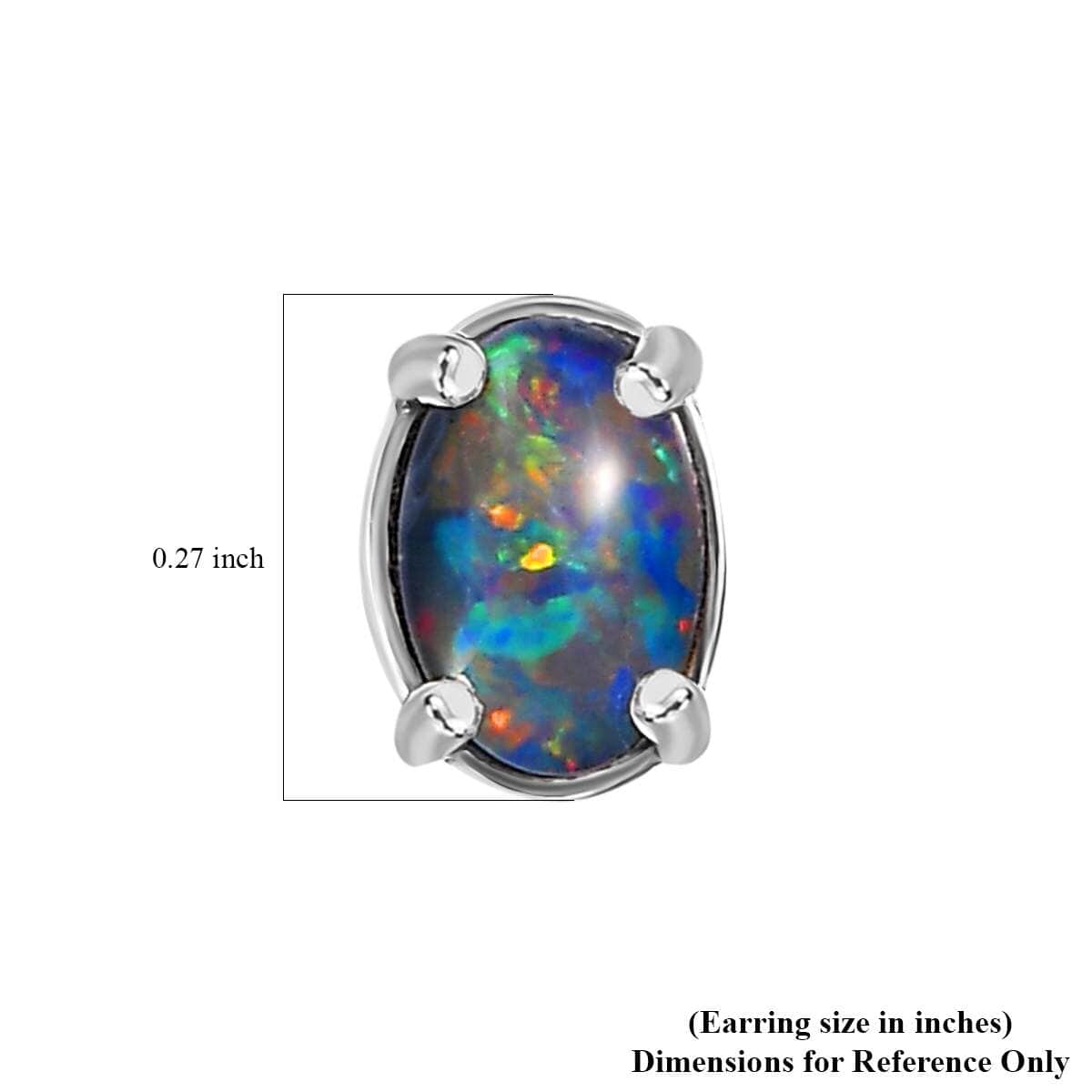 Boulder Opal Triplet 0.80 ctw Solitaire Stud Earrings in Platinum Over Sterling Silver image number 4