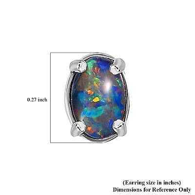 Boulder Opal Triplet 0.80 ctw Solitaire Stud Earrings in Platinum Over Sterling Silver