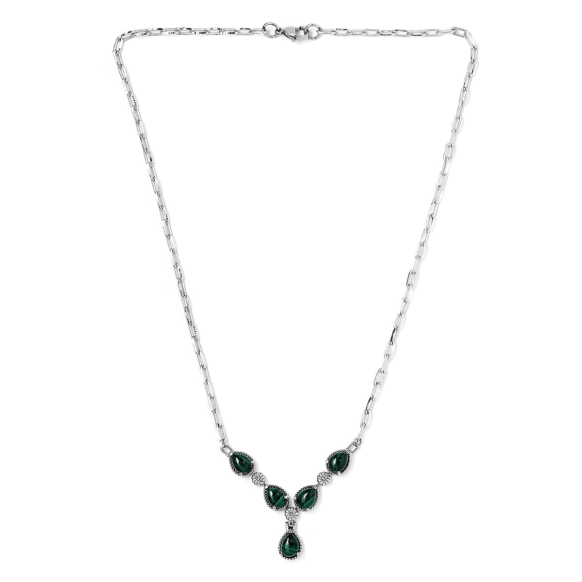 African Malachite 10.20 ctw Necklace in Silvertone and Stainless Steel 18 Inches  image number 2