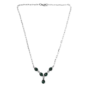 African Malachite 10.20 ctw Necklace in Silvertone and Stainless Steel 18 Inches 