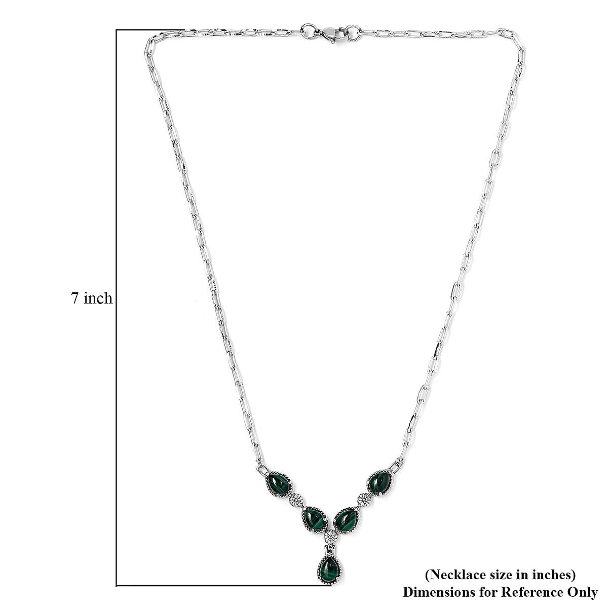 African Malachite 10.20 ctw Necklace in Silvertone and Stainless Steel 18 Inches  image number 4