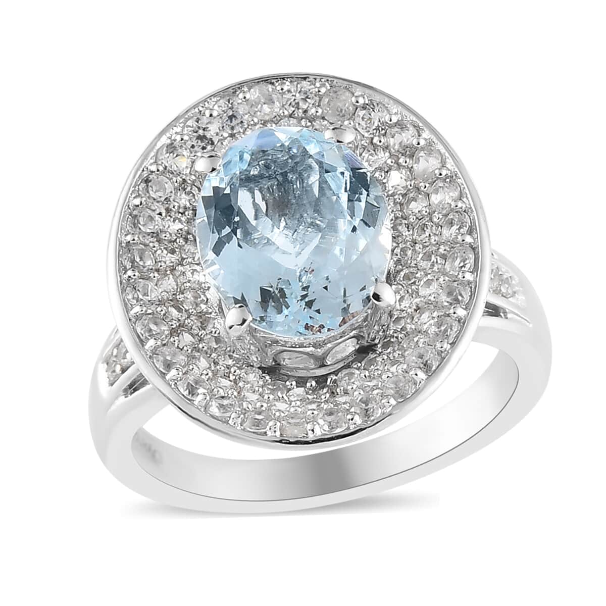 Espirito Santo Aquamarine and Natural White Zircon Cocktail Ring in Platinum Over Sterling Silver (Size 7.0) 3.65 ctw image number 0