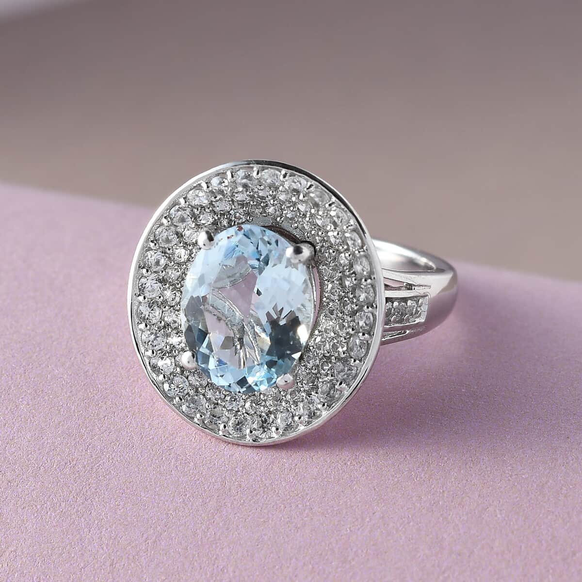 Espirito Santo Aquamarine and Natural White Zircon Cocktail Ring in Platinum Over Sterling Silver (Size 7.0) 3.65 ctw image number 1
