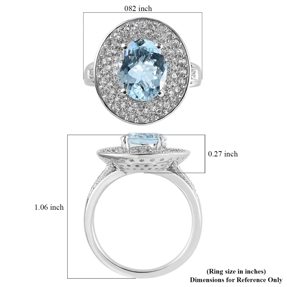Espirito Santo Aquamarine and Natural White Zircon Cocktail Ring in Platinum Over Sterling Silver (Size 6.0) 3.65 ctw image number 5