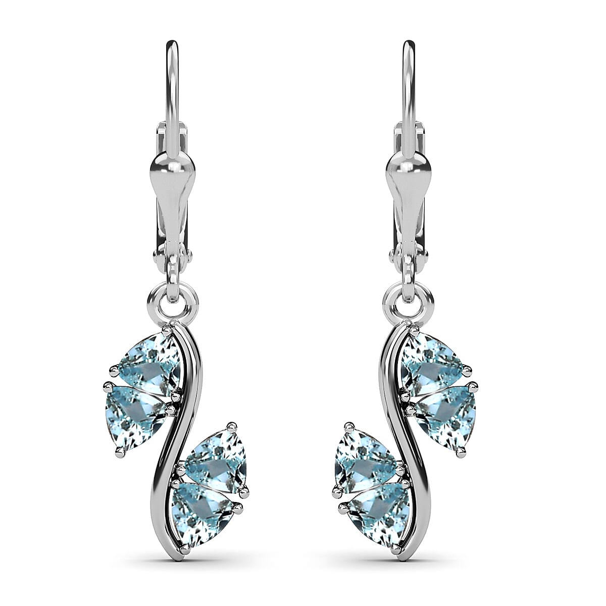 Espirito Santo Aquamarine Dangling Earrings in Platinum Over Sterling Silver 1.65 ctw image number 0