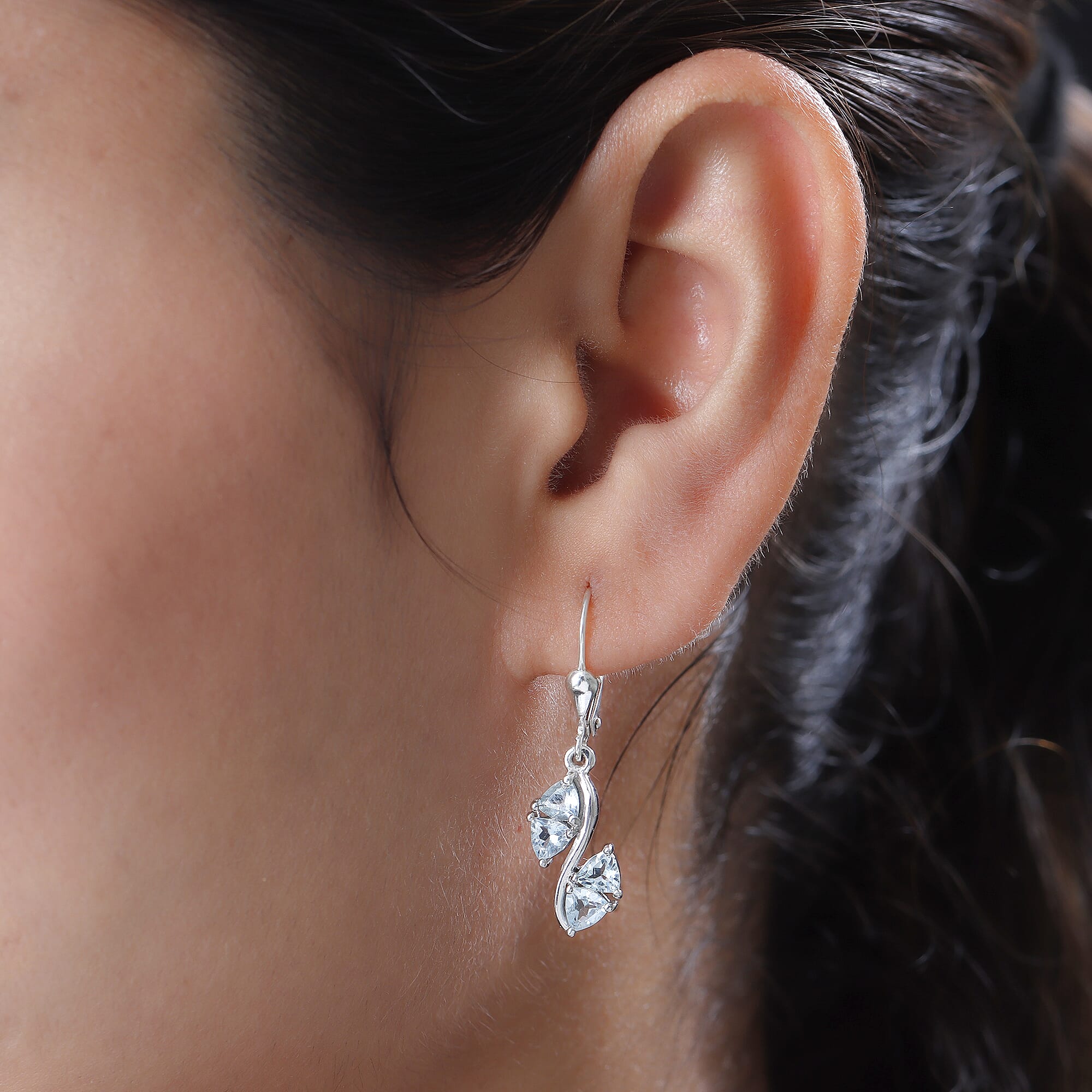 Espirito Santo Aquamarine Dangling Earrings in Platinum Over Sterling Silver 1.65 ctw