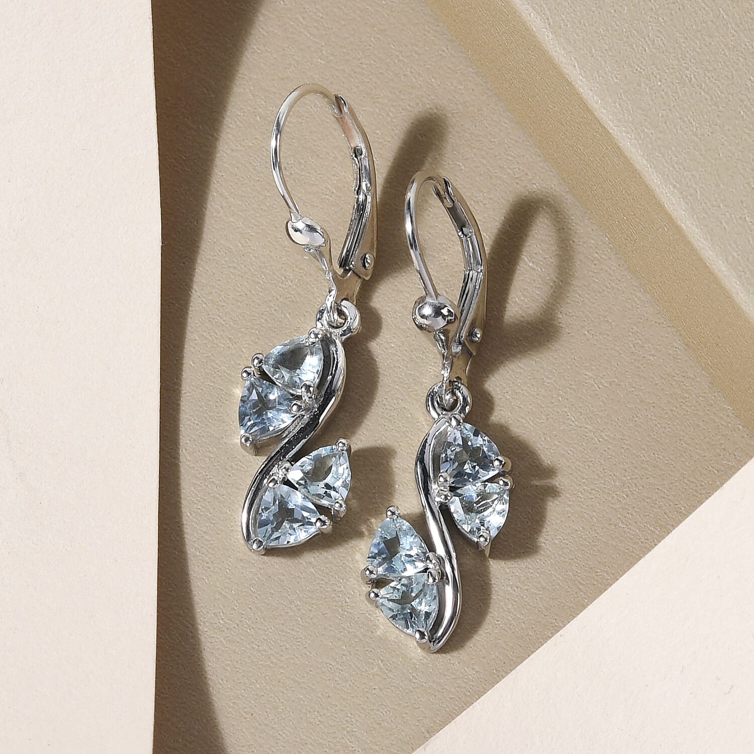 Espirito Santo Aquamarine Dangling Earrings in Platinum Over Sterling Silver 1.65 ctw