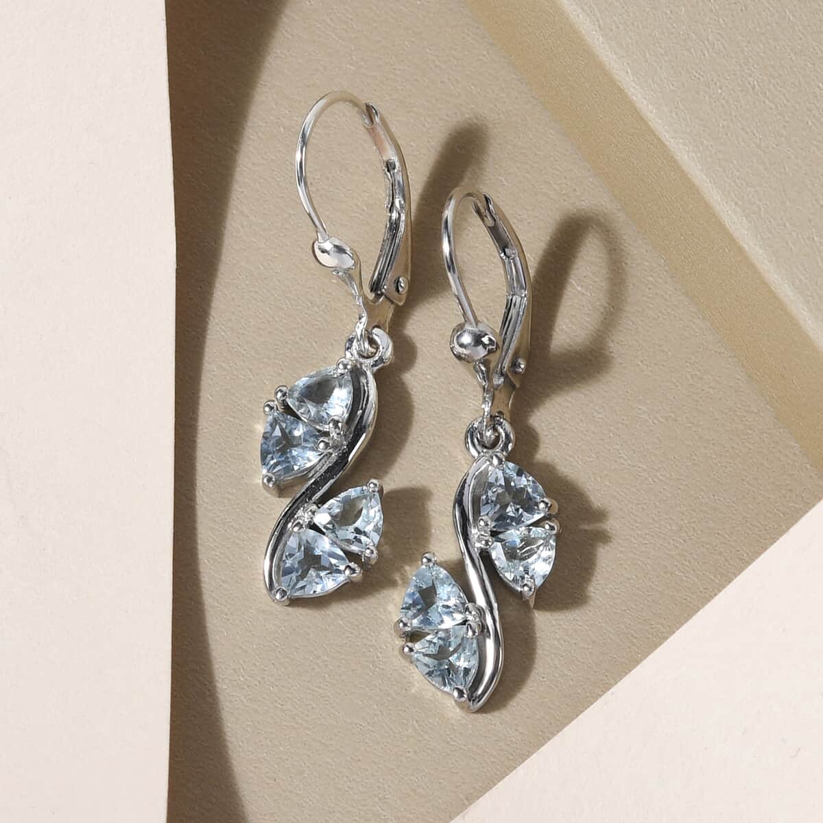 Espirito Santo Aquamarine Dangling Earrings in Platinum Over Sterling Silver 1.65 ctw image number 3
