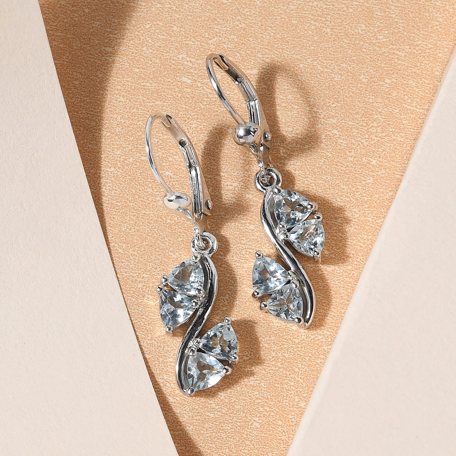 Espirito Santo Aquamarine Dangling Earrings in Platinum Over Sterling Silver 1.65 ctw