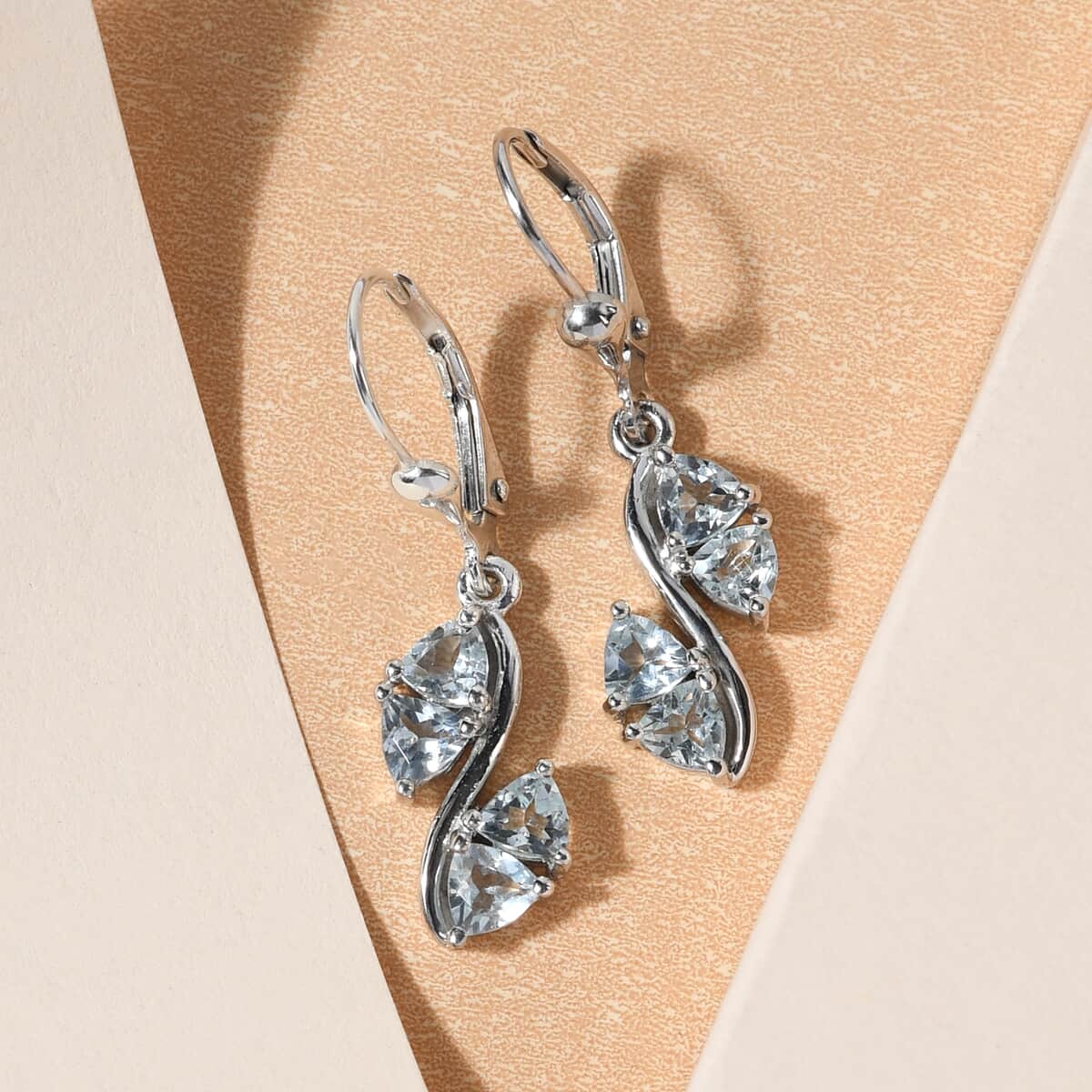 Espirito Santo Aquamarine Dangling Earrings in Platinum Over Sterling Silver 1.65 ctw image number 4