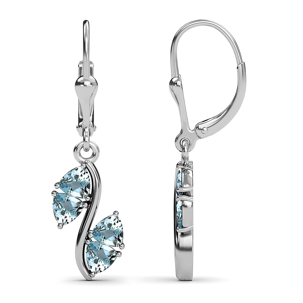 Espirito Santo Aquamarine Dangling Earrings in Platinum Over Sterling Silver 1.65 ctw