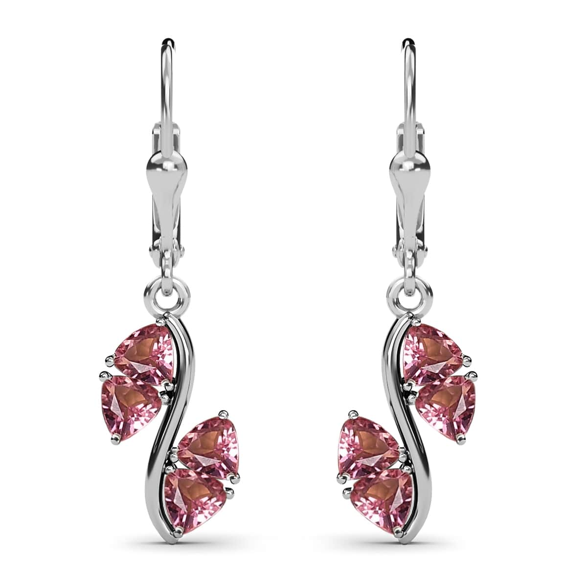 Morro Redondo Pink Tourmaline Dangling Earrings in Platinum Over Sterling Silver 1.85 ctw image number 0