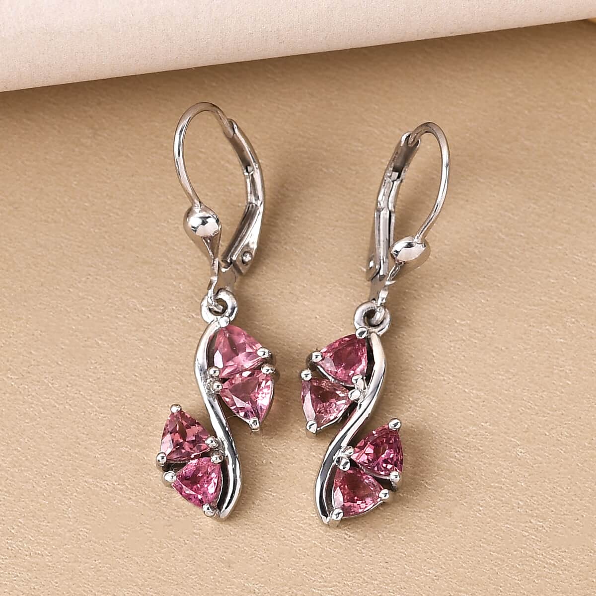 Morro Redondo Pink Tourmaline Dangling Earrings in Platinum Over Sterling Silver 1.85 ctw image number 4