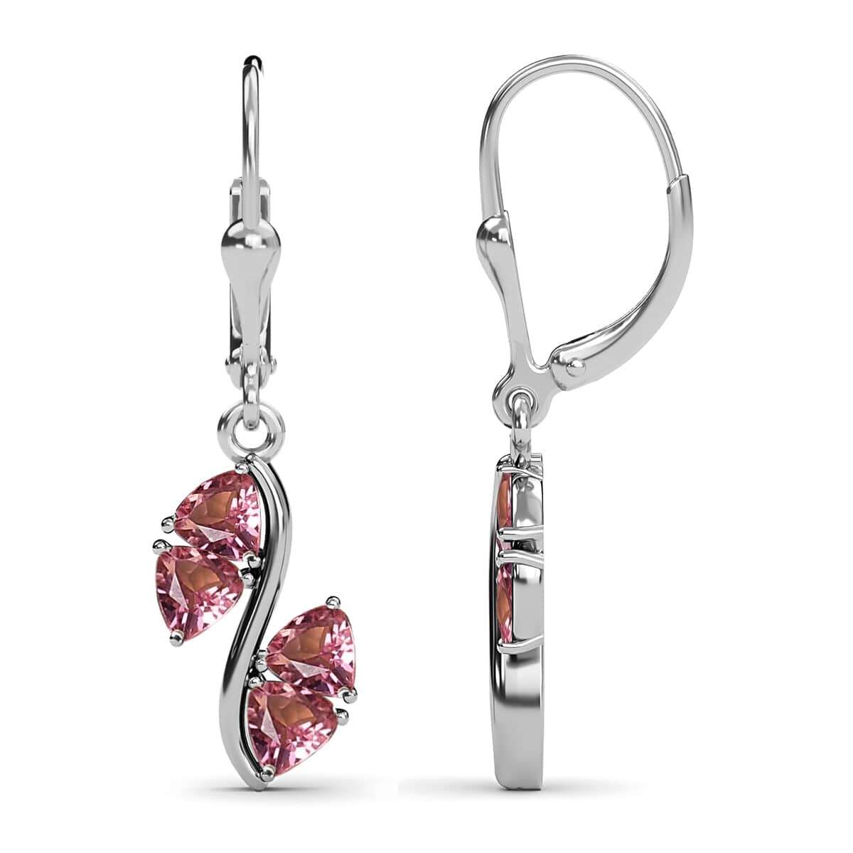 Morro Redondo Pink Tourmaline Dangling Earrings in Platinum Over Sterling Silver 1.85 ctw image number 5
