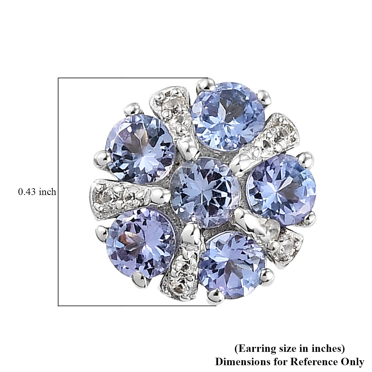 Tanzanite and Natural White Zircon Flower Stud Earrings in Platinum Over Sterling Silver 1.25 ctw image number 4