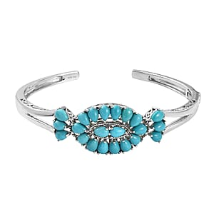 Sleeping Beauty Turquoise Cuff Bracelet in Platinum Over Sterling Silver 17.25 Grams 8.65 ctw
