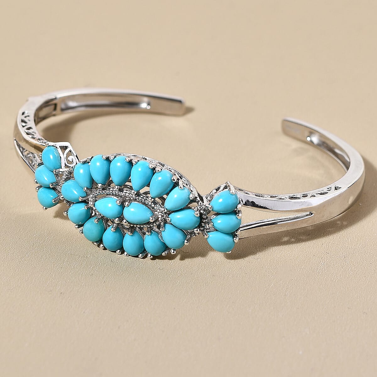 Sleeping Beauty Turquoise Cuff Bracelet in Platinum Over Sterling Silver 17.25 Grams 8.65 ctw image number 1