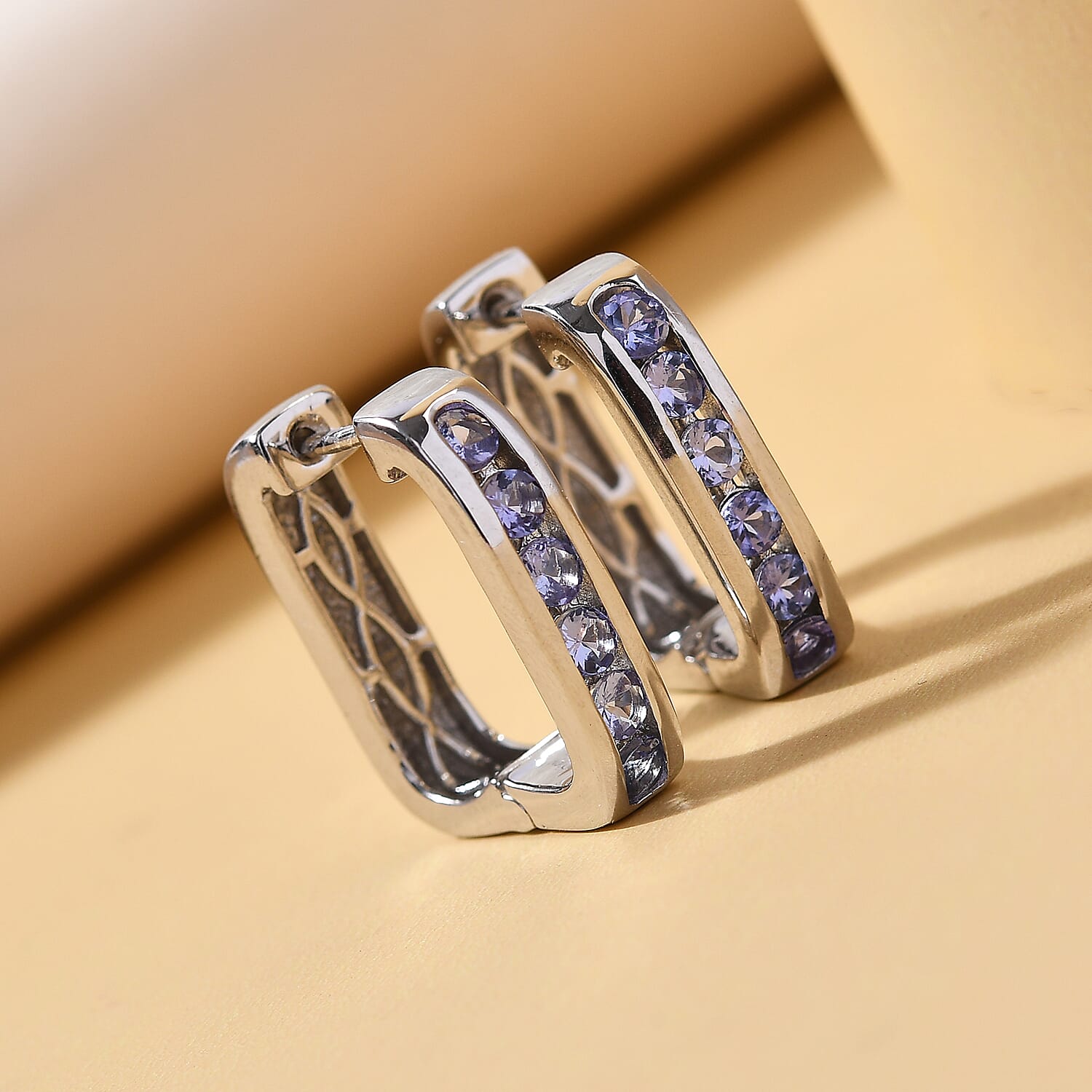 Tanzanite Hoop Earrings in Platinum Over Sterling Silver 1.25 ctw